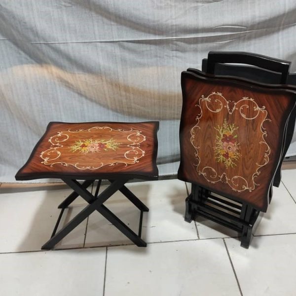 میز عسلی تاشو چمدانی طرح گلبرگ چهار عددی