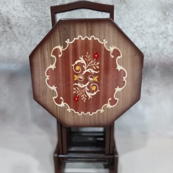 میز عسلی تاشو چمدانی جلومبلی معرق هشت ضلعی چوب آکاژو