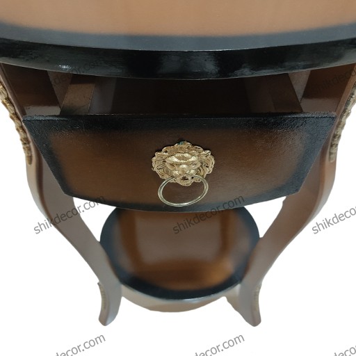 میز تلفن چوبی یک کشو گرد