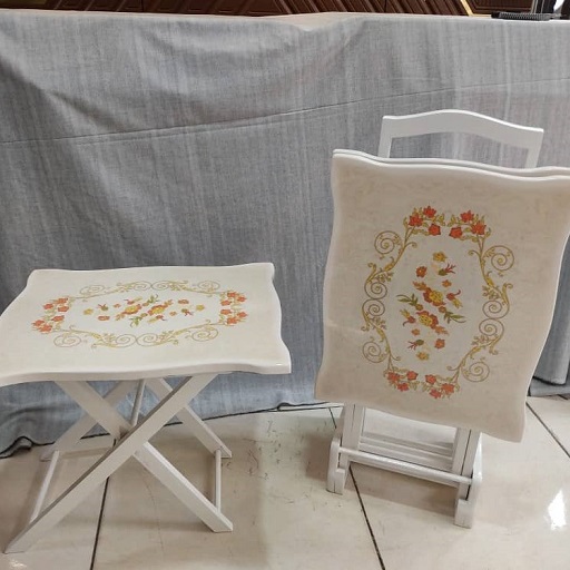 میز عسلی تاشو چمدانی پولیشی سفید طرح گل