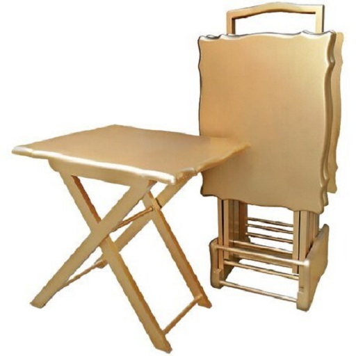 میز عسلی تاشو چمدانی جلو مبلی رنگ طلایی چهار عددی