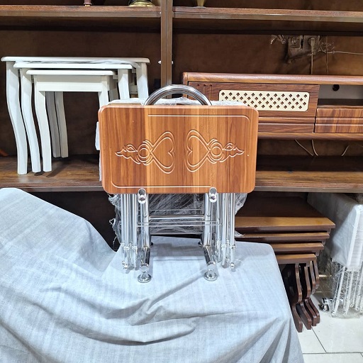 میز عسلی تاشو (چمدانی) پایه فلزی رنگ نسکافه ای