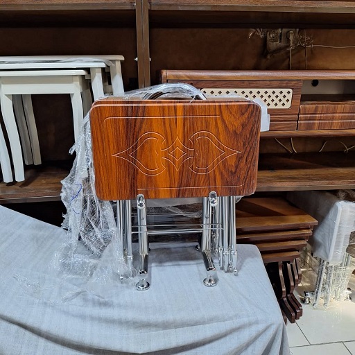 میز عسلی تاشو (چمدانی) پایه فلزی رنگ قهوه ای