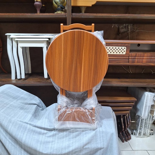 میز عسلی تاشو چمدانی وکیوم پایه چوبی دایره چهار عددی