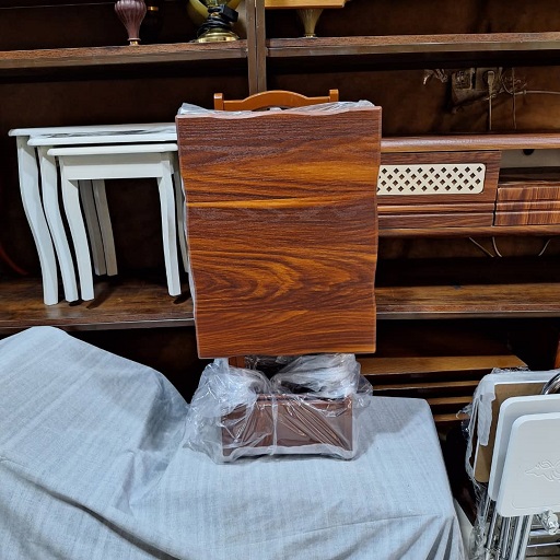 میز عسلی تاشو چمدانی وکیوم پایه چوبی قهوه ای چهار عددی