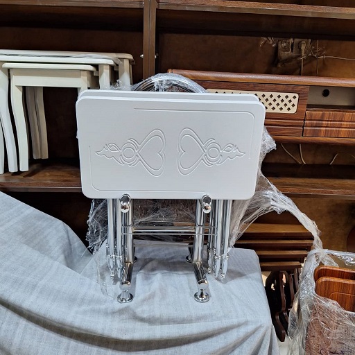 میز عسلی تاشو (چمدانی) پایه فلزی رنگ سفید