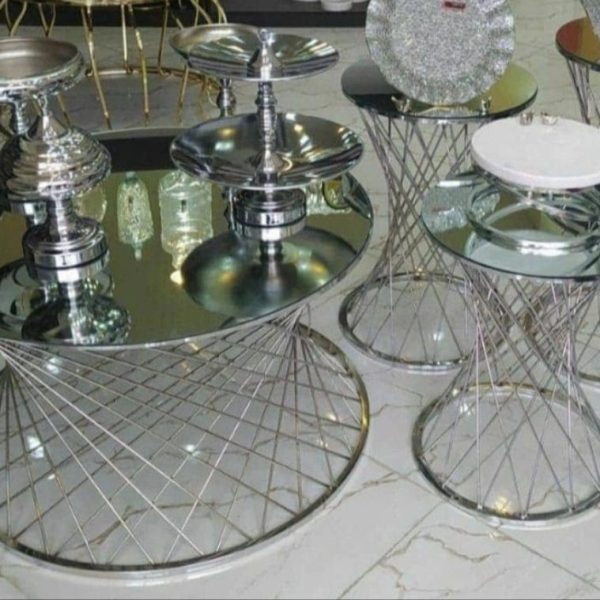 میز جلومبلی عسلی فلزی مدل حصیری بافت