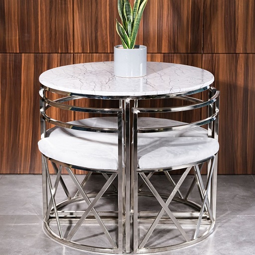 میز ناهارخوری شیشه سکوریت دودی و طرح سنگ