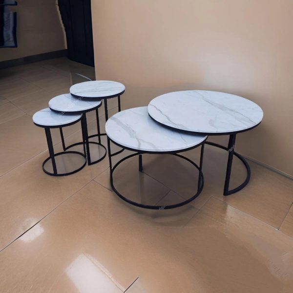 میز جلومبلی عسلی فلزی مدل استندی ۵ تیکه مشکی