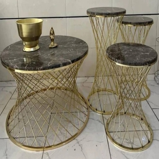 میز جلومبلی عسلی فلزی مدل حصیری بافت