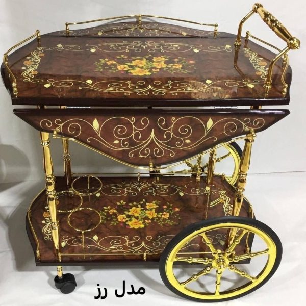 میز بار چوبی پولیشی چرخ دار ، طرح رز